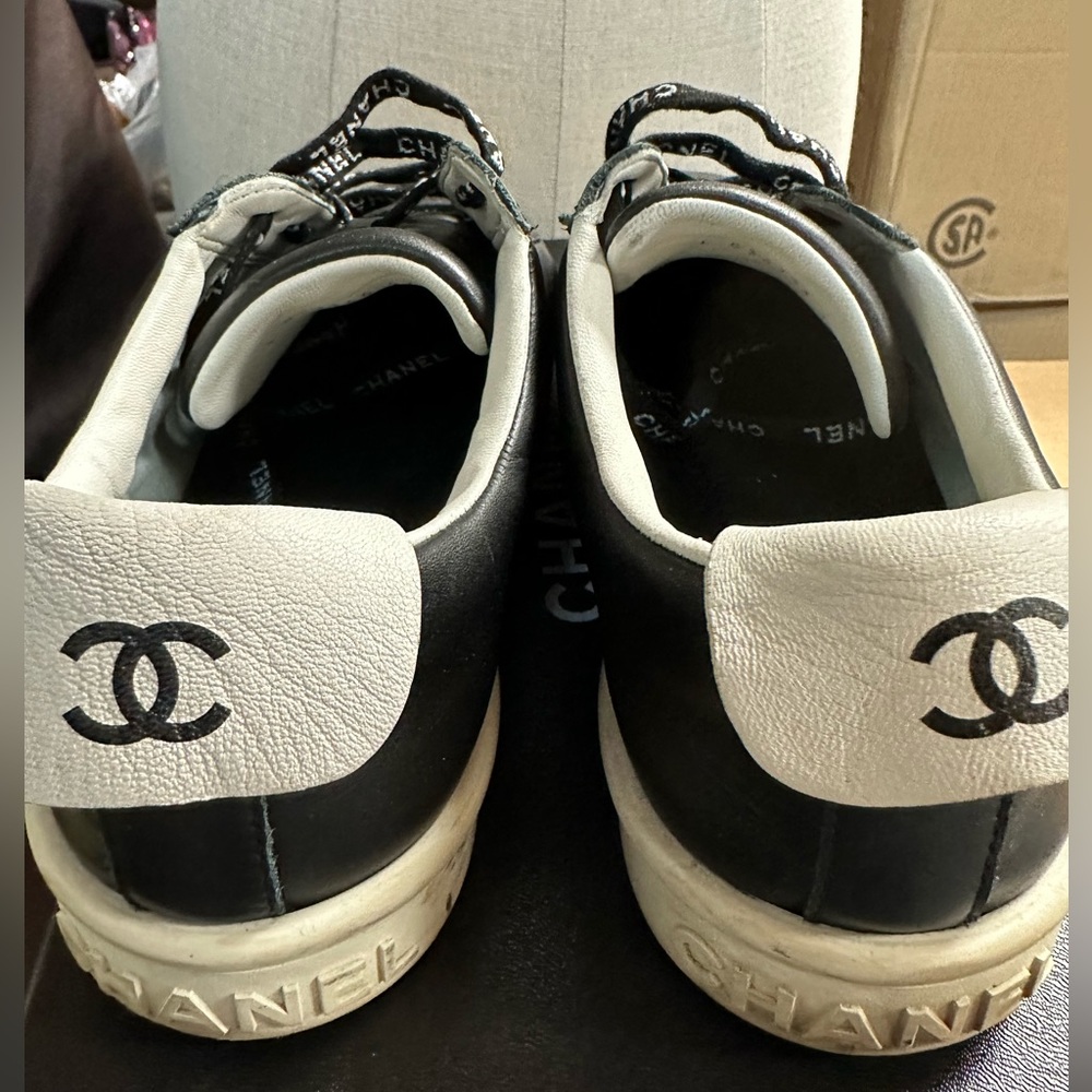 Chanel Low Top Black Leather Sneakers - Picture 3 of 10